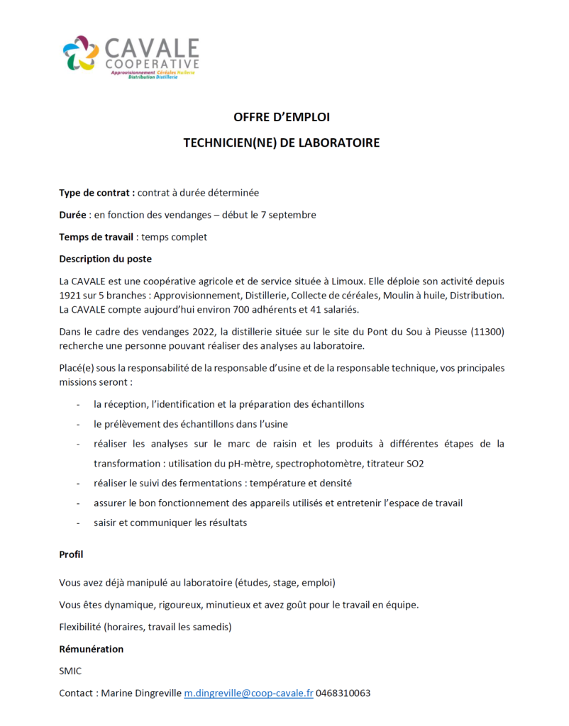 Emploi laborantin